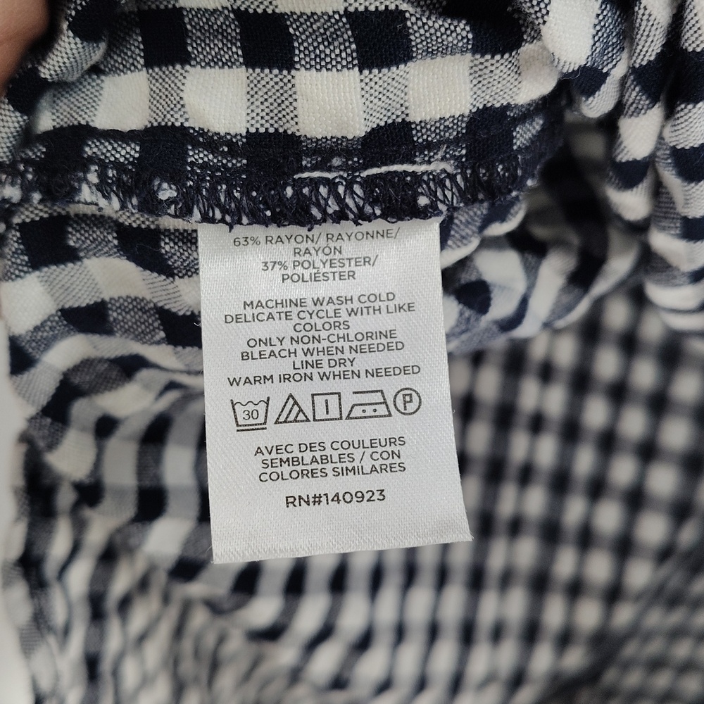 LOFT Button Down Size Large Navy White Gingham Ch… - image 3